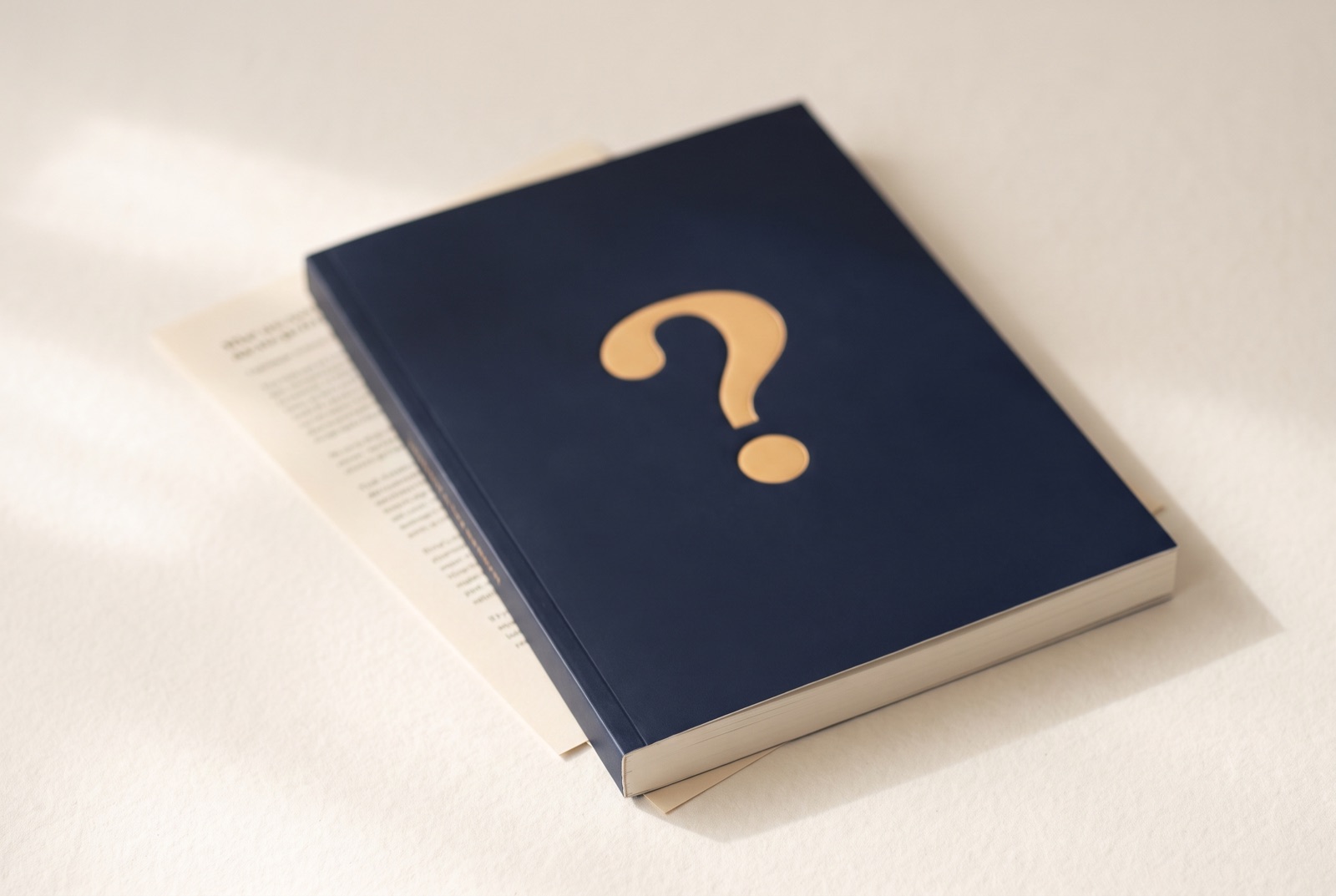 Il workbook del Tagliando Commerciale: un manuale stampato con la copertina blu e un punto di domanda in copertina